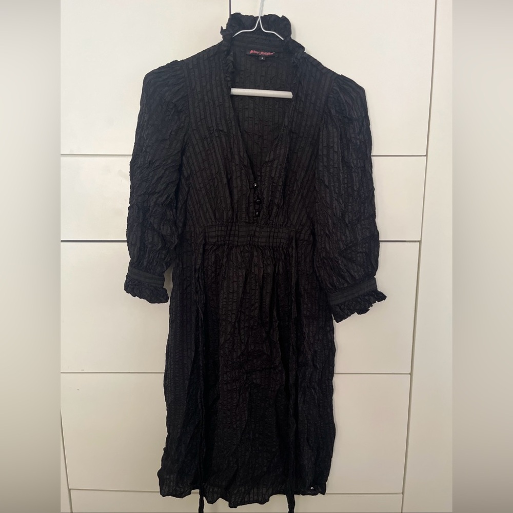 Betsey Johnson Black V-neck Bishop Sleeve Dress